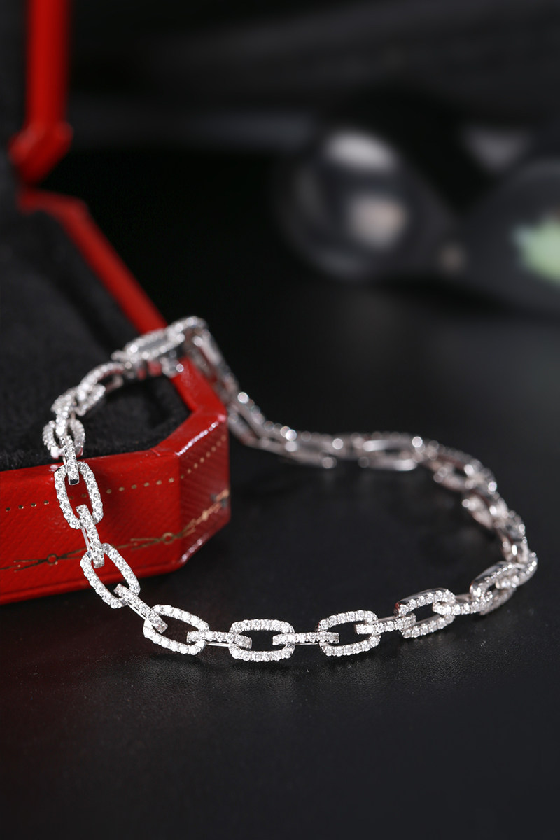 18K白金钻石手链满钻时尚潮流链条设计天然真钻石环扣手镯手饰女