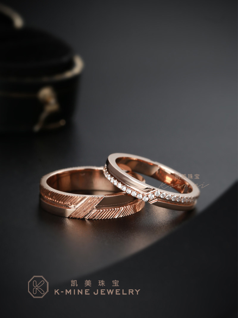 凯美珠宝结婚对戒18K玫瑰金钻石戒指情侣款男女婚戒正品简约轻奢