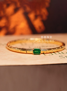 凯美珠宝 18K金天然祖母绿弹性手链 高级复古风可伸缩手镯 可定制