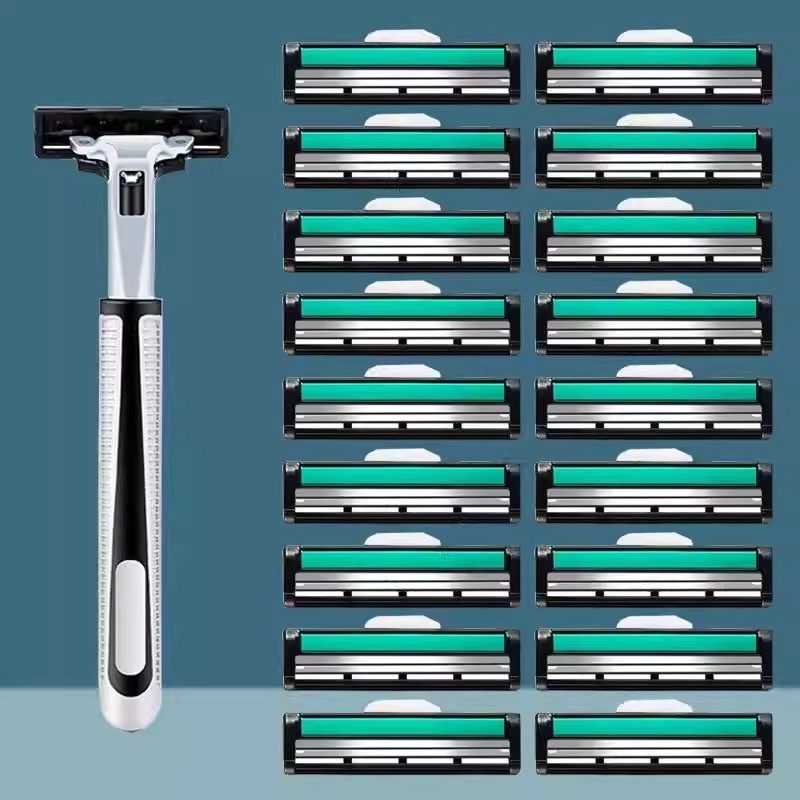 适用男士通用剃须刀 手动2层刀片男刮胡刀片胡须刀头刀架男刮脸刀