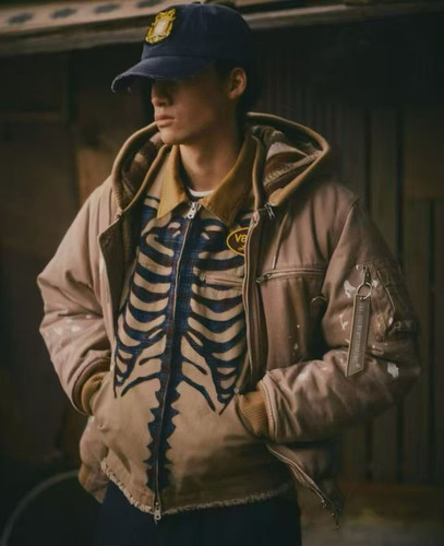 Conz x Vanson x fakeasflowers三方联名骨头刺绣破坏夹克