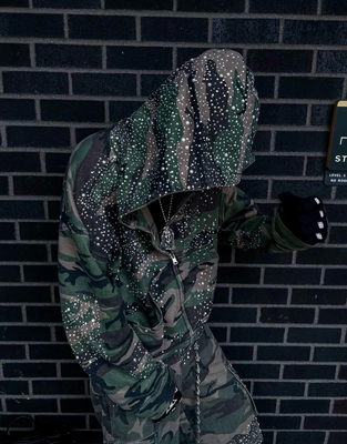 THREADED VISION REBEL HOODIE珍珠水钻迷彩帽衫