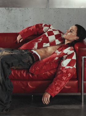 badson padded heavy jacket格子星星袖夹克