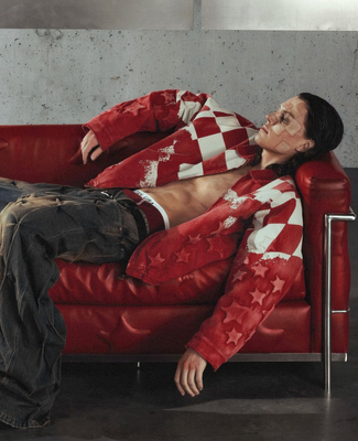 badson padded heavy jacket格子星星袖夹克