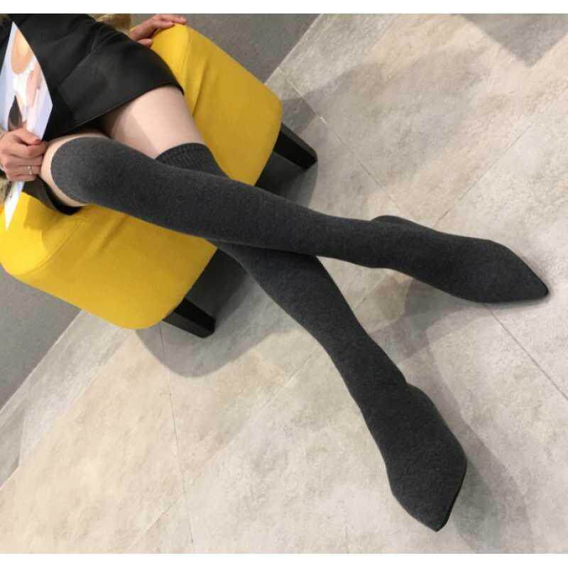 FALL WINTER 2024 NEW FLAT SOCK BOOTS POINTED-TOE BOOTS WOMENS SHOES OVER-THE-KNEE STRETCH BLOCK HEEL WOMENS BOOTS