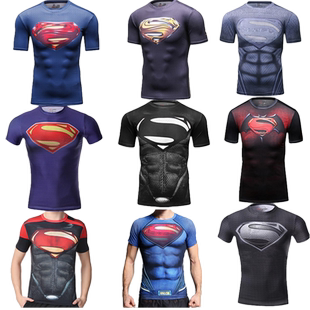 夏装超人紧身健身衣运动衫速干骑行篮球跑步训练男个性潮短袖T恤