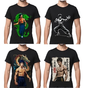 夏装武术家李小龙人物宽松大码个性半袖圆领吸汗纯棉短袖t恤男装