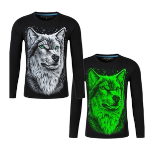 秋装3D个性设计狼头潮牌新款宽松大码男士全棉休闲长袖T恤打底衫