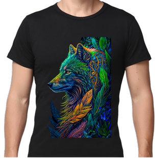 100%全棉夏装森林精灵狼头男子潮牌宽松大码朋克个性针织短袖t恤