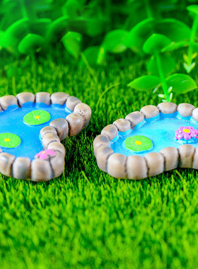 仿真心形荷花池微景观卡通小摆件