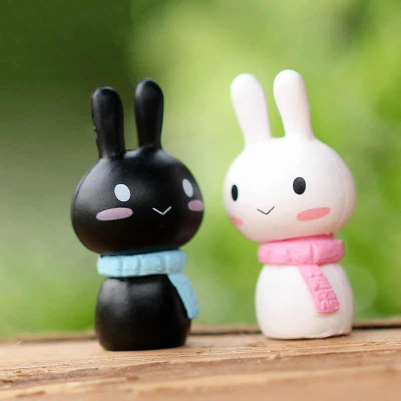 迷你围巾兔子玩具微景观情侣小兔子公仔园艺摄影小摆件卡通装饰品