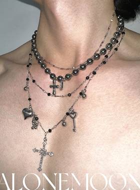 原创 银珍珠恶魔果实十字钛钢多层项链