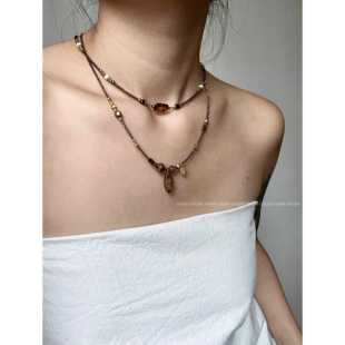 【羽】原创设计vintage覆古捷克珠古董珠米珠项炼叠戴细炼