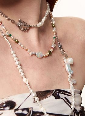 VERB创意可双戴天然不规则巴洛克珍珠海螺项链