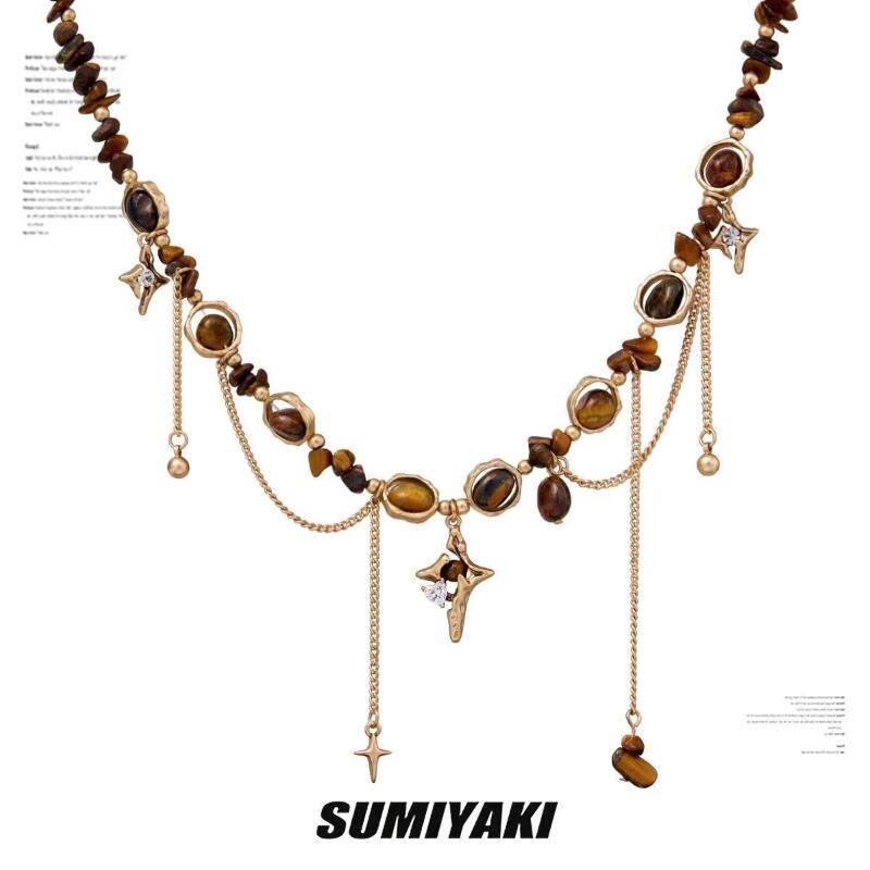 覆古雅丹风串珠芒星项炼毛衣链