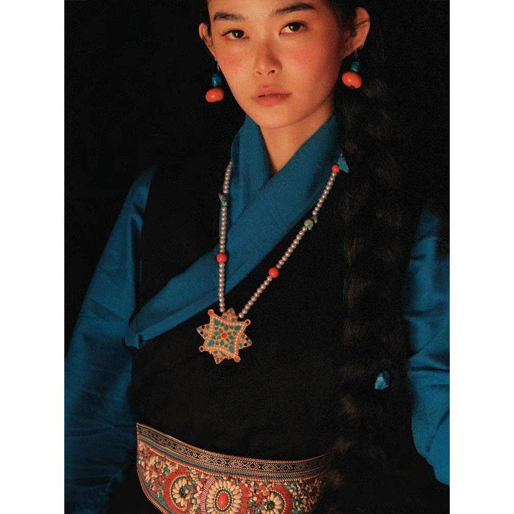 嘎乌盒项炼藏族饰品女 西藏珍珠项炼 炼 藏式宝石民族风覆古吊坠