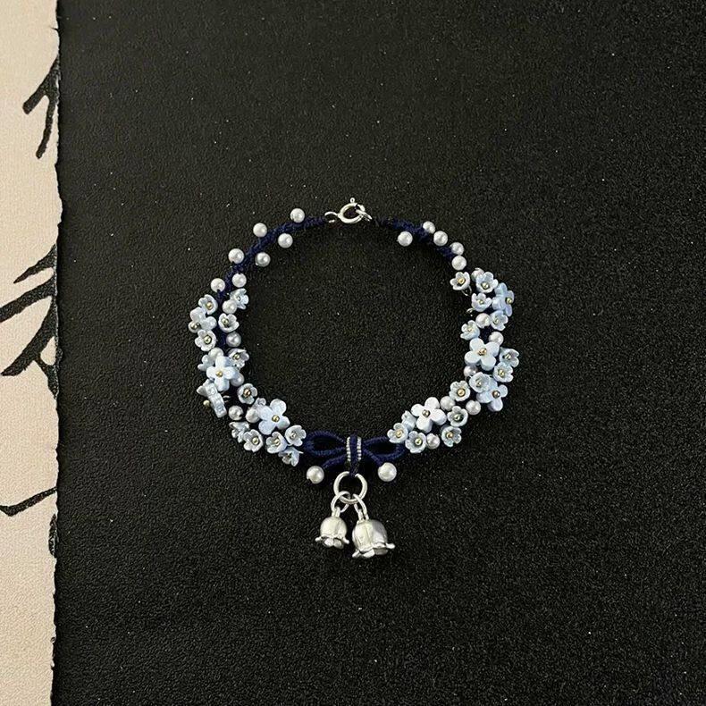 铃兰花克莱因蓝花朵编织小众女手链手绳饰品