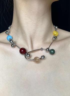 原创彩色交响乐混合材质小众个性手工choker男女项链新