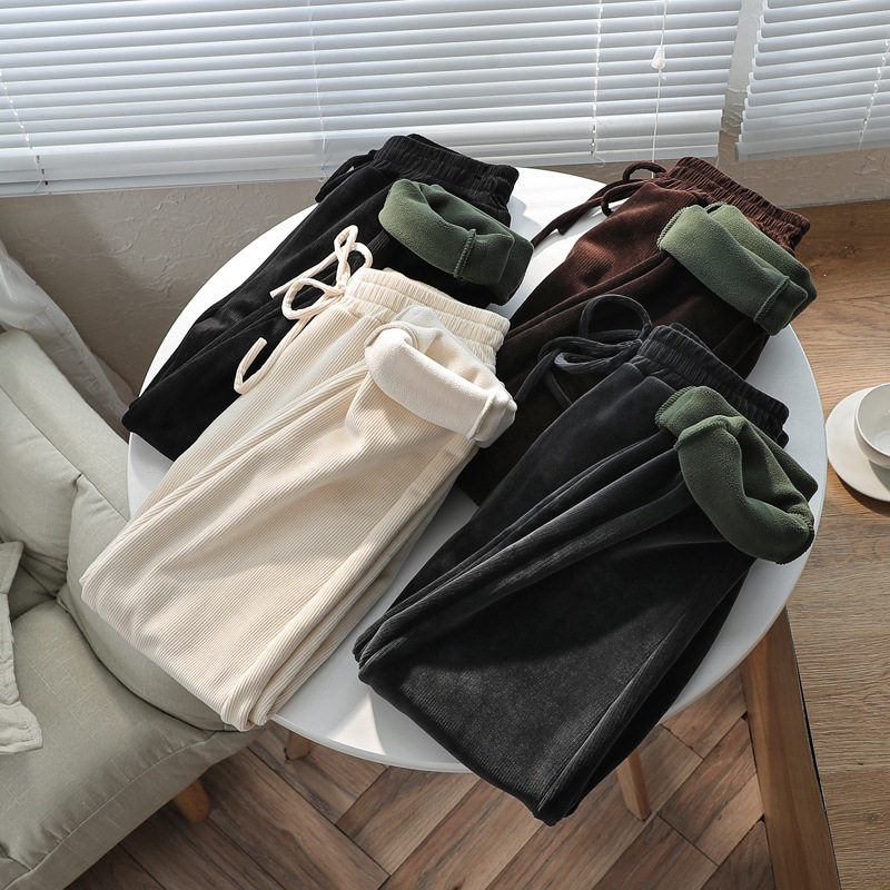 雪尼尔加厚老爹裤女秋冬加绒2020年新款高腰显瘦灯芯绒休闲烟管裤