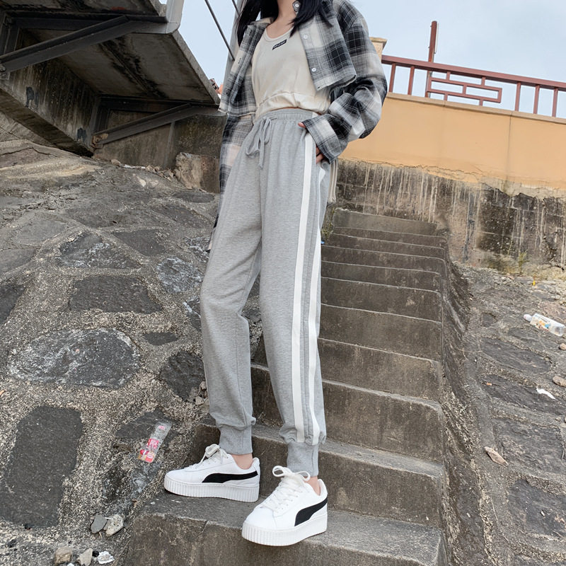 束脚运动裤女2020年新款秋季宽松灰色休闲网红ins潮小脚收口卫裤