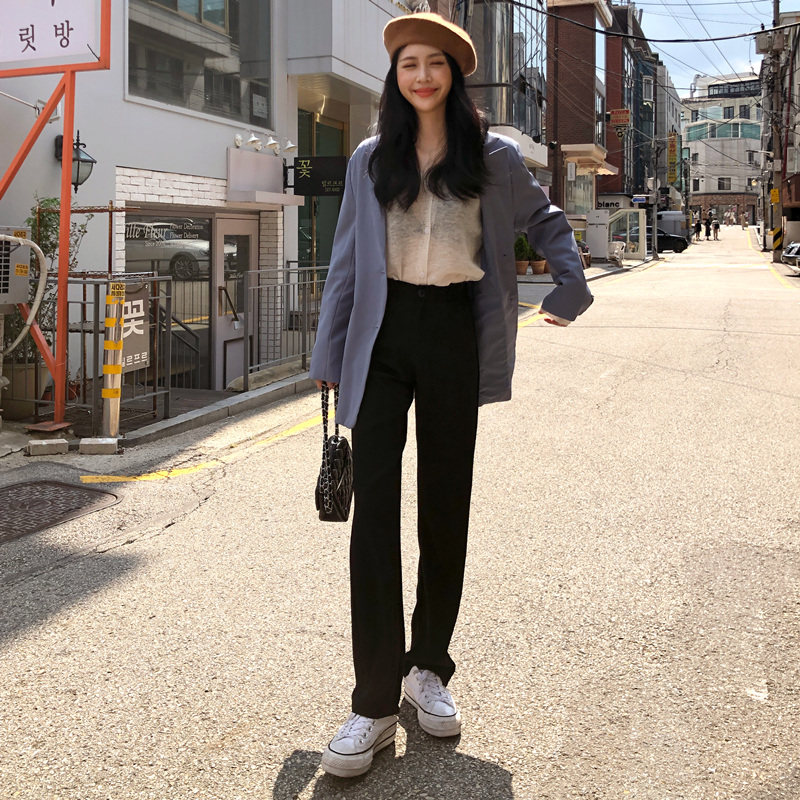 阔腿裤女春秋高腰垂感宽松裤子休闲直筒夏季西装显瘦黑色拖地长裤