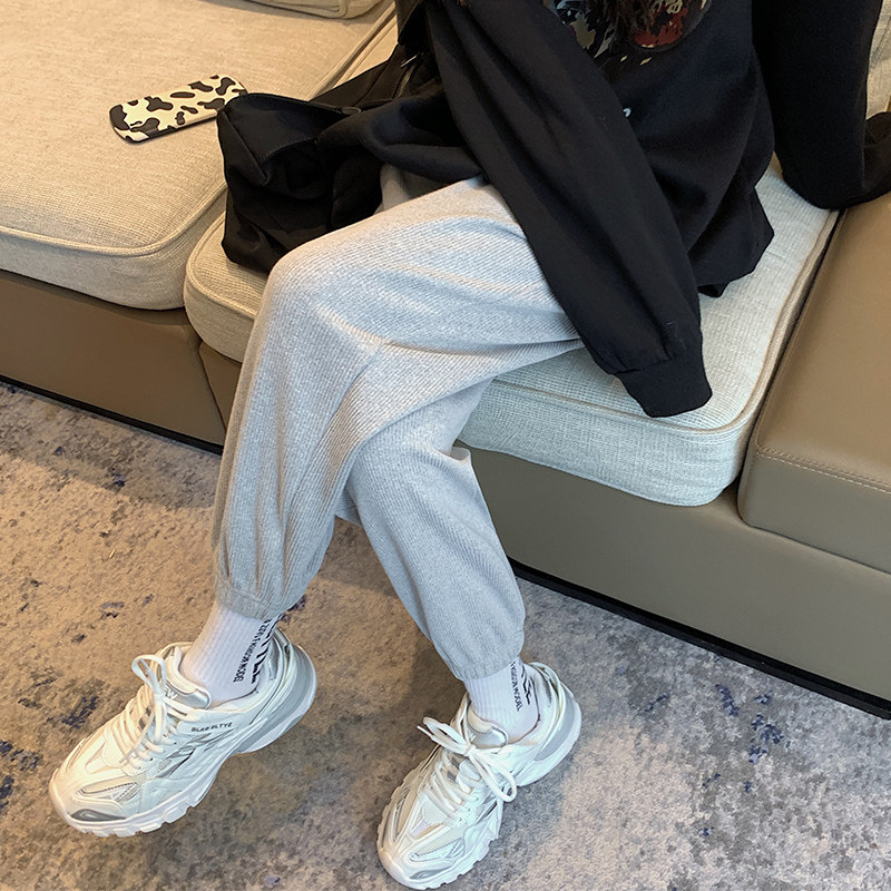 灰色运动裤女秋冬季2020新款宽松束脚显瘦百搭休闲ins潮哈伦卫裤