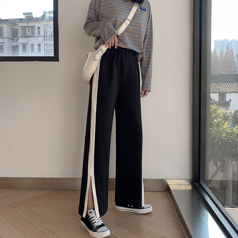 开叉阔腿裤女运动高腰垂感宽松韩版潮流百搭直筒显瘦春秋休闲裤子