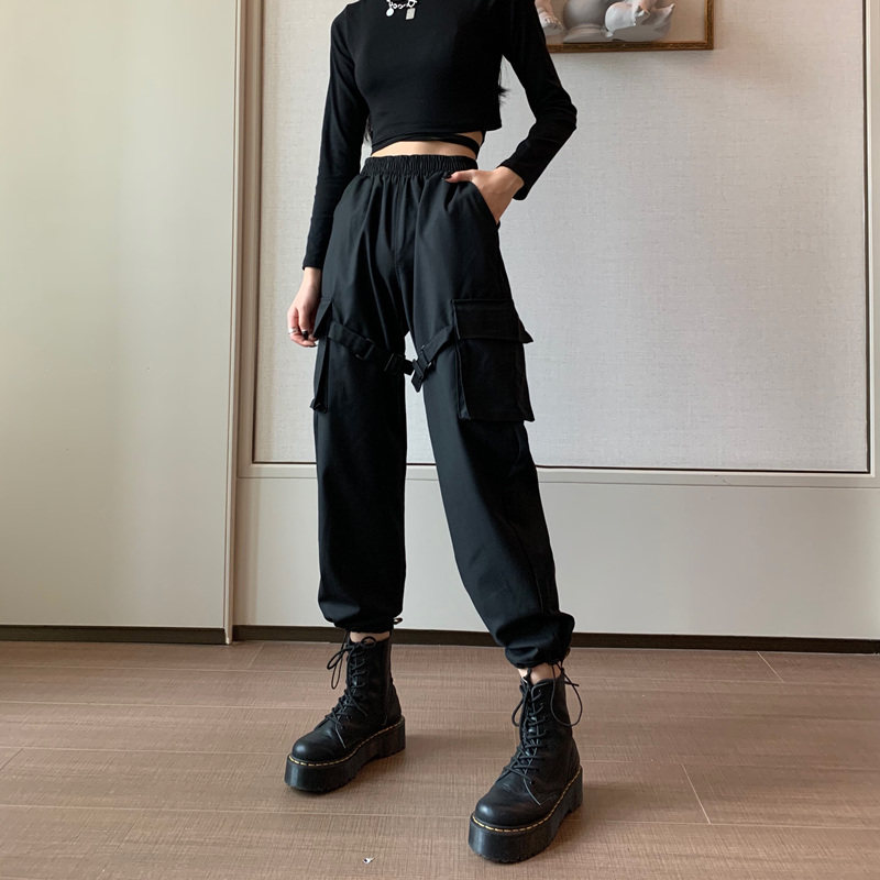 法式工装裤女宽松bf春装帅气2020新款高腰显瘦直筒嘻哈束脚休闲裤