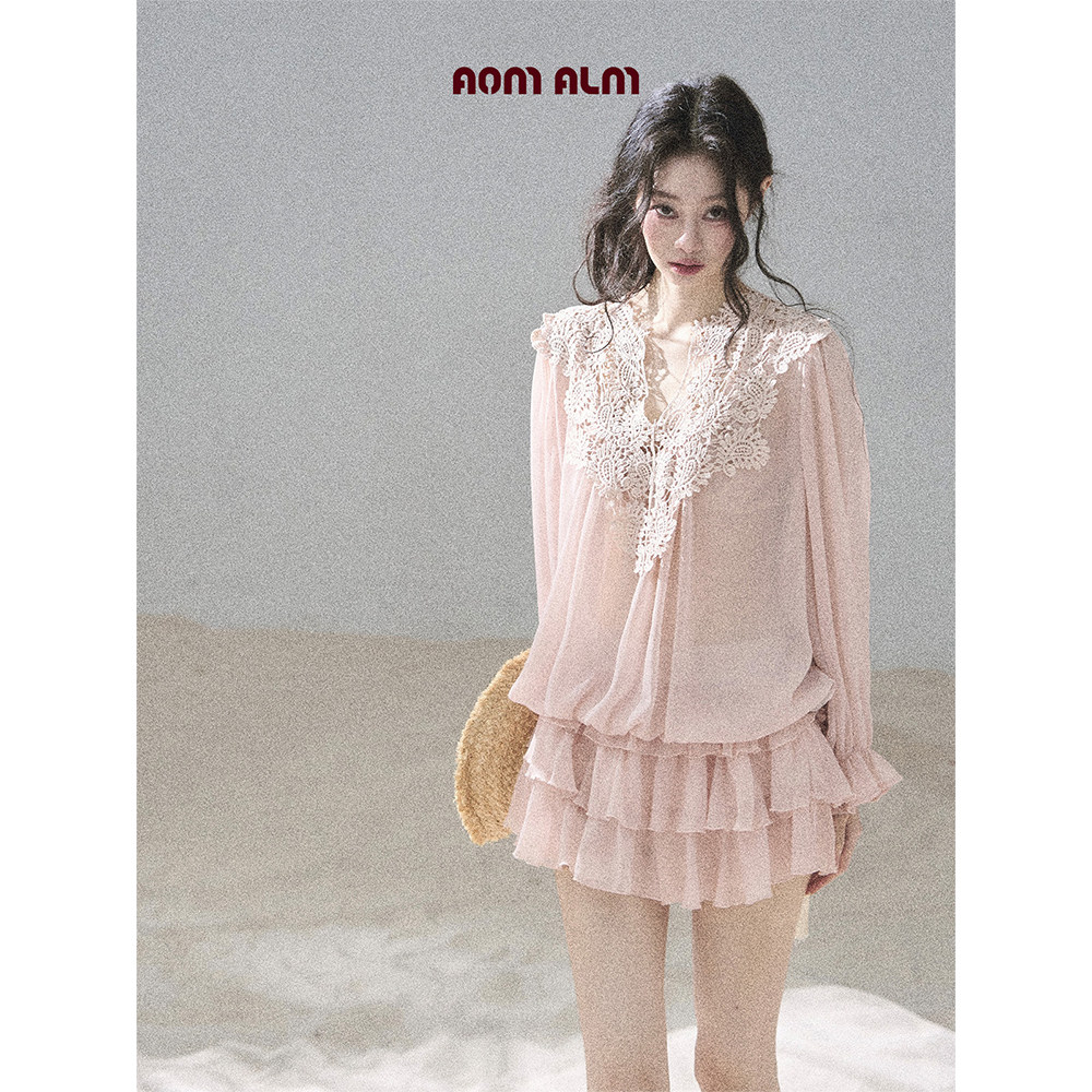 AOMALM少也眼"风中有花香"夏天绝美套装女夏季薄款上衣短裙两件套