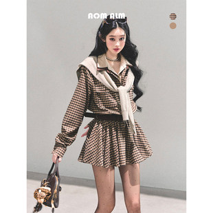 格子连衣裙女冬衬衫 AOMALM少也眼 %假两件美式 昨天 裙 她穿过我