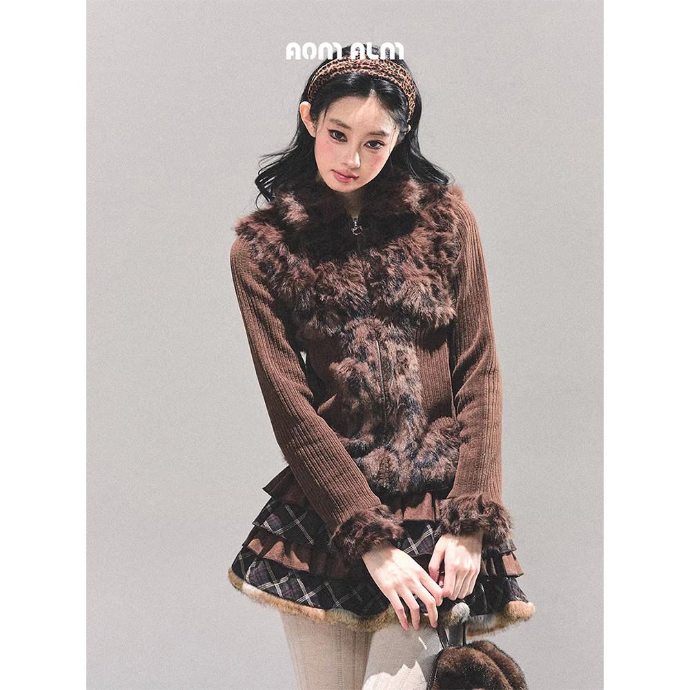 AOMALM少也眼"浮游的诗"%美拉德豹纹银狐绒针织外套女冬毛绒上衣,女装/女士精品,短外套,淘宝优惠券,粉丝福利购,淘宝优惠卷