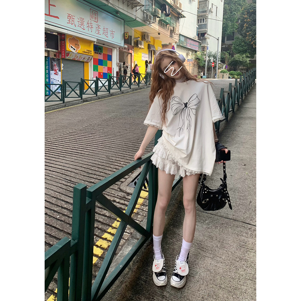 南理香蝴蝶夫人白色夏季短袖T恤
