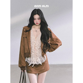 AOMALM少也眼 女三件套秋外套短裙 赫本风毛呢套装 伦敦学咖 %法式