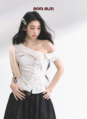 白栀茉莉#*法式短袖蕾丝露肩防晒衬衫女夏白色显瘦通勤上衣