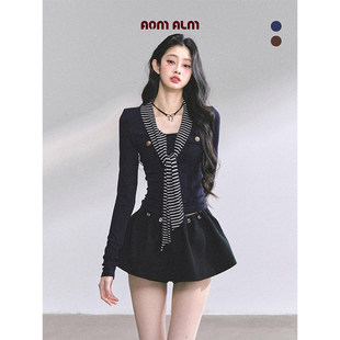 长袖 %正肩美式 辣妹条纹T恤女秋设计感上衣 高智lady AOMALM少也眼