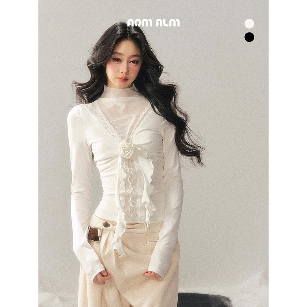"她消逝的曲线"#高领绝美蕾丝内搭打底女冬网纱上衣