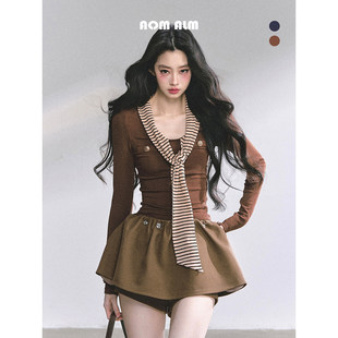 条纹T恤女秋季 AOMALM少也眼 正肩长袖 %美式 辣妹通勤上衣 高智lady