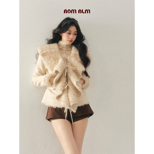 皮毛一体外套女冬仿羊羔毛上衣 %法式 AOMALM少也眼 纯白覆盖我