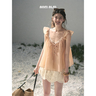 %法式 低语 小飞袖 T恤女夏无袖 上衣两件套 AOMALM少也眼 娃娃衫 你