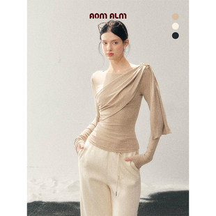 飘带设计感T恤女冬季 AOMALM少也眼 长袖 %法式 收腰上衣 她比风轻盈