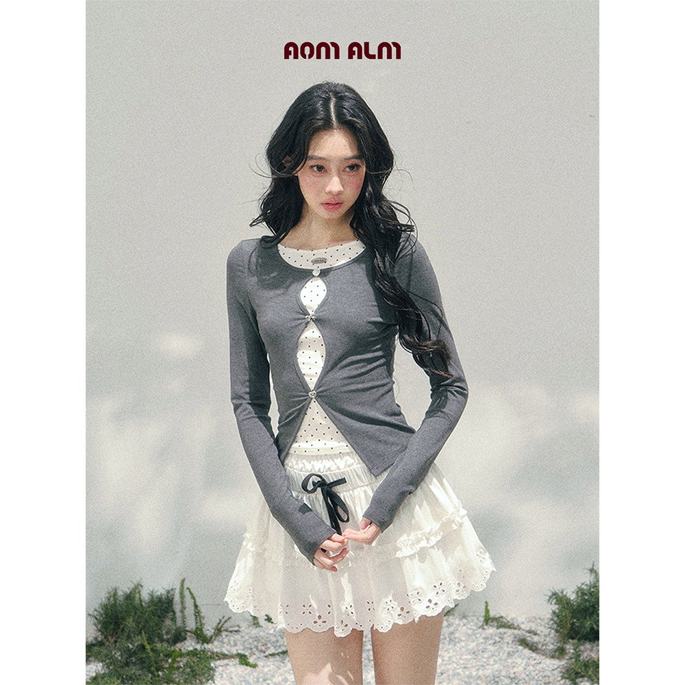 【1月30 新品86折】AOMALM少也眼"薄暮的间隙"假两件波点T恤女春,女装/女士精品,T恤,淘宝优惠券,粉丝福利购,淘宝优惠卷