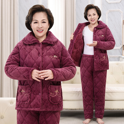 中老年冬季特厚蛋糕绒家居服加大