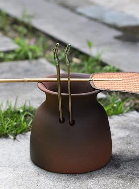 潮汕手拉粗陶龙窑柴烧木炭橄榄炭装炭容器陶瓷炭钵炭槽炭罐夹炭筷