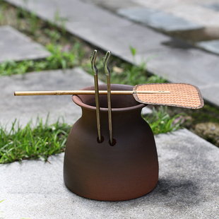 潮汕手拉粗陶龙窑柴烧木炭橄榄炭装炭容器陶瓷炭钵炭槽炭罐夹炭筷