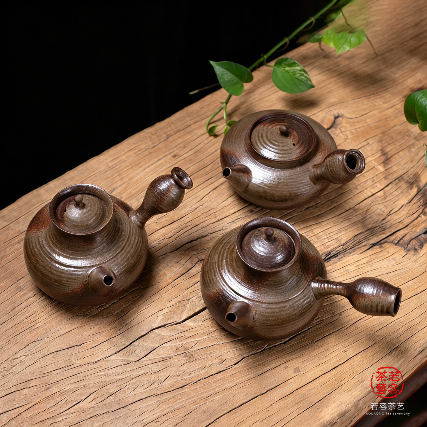 潮汕手拉柴烧侧把茶壶草木灰粗陶复古泡茶烧水壶朱泥手工功夫茶具