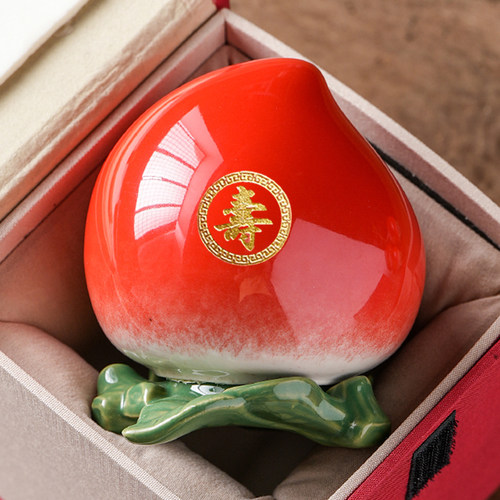 寿桃子创意陶瓷罐茶叶罐