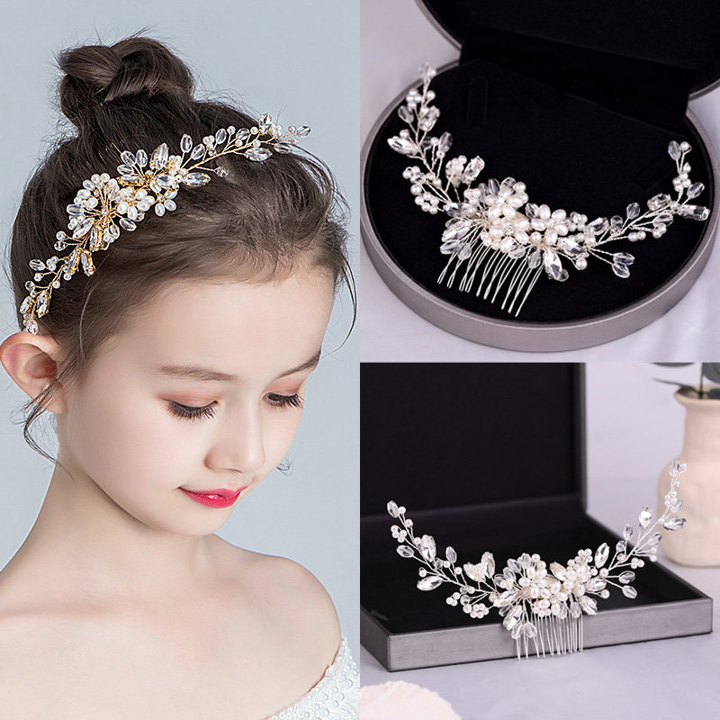 儿童插梳女童水晶头饰公主演出走秀发梳女孩表演礼服配饰甜美发饰