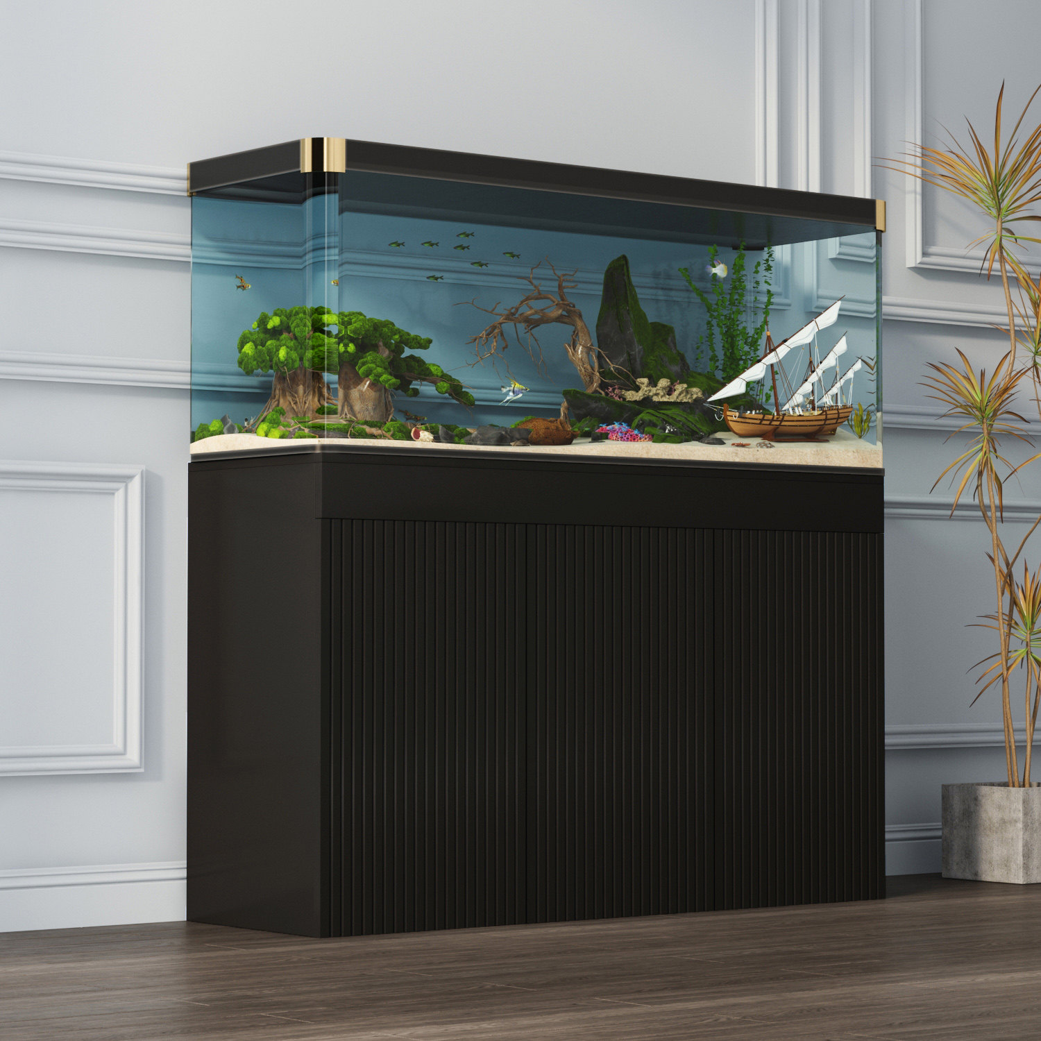 定制 轻奢 鱼缸柜 鱼缸底柜 鱼缸架子现代 隔断柜 中小型鱼缸底座