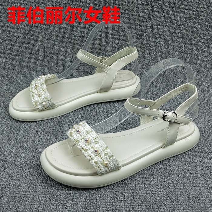 菲伯丽尔38码撤柜断码处理夏季新款圆头露趾低跟轻便扣带女凉鞋潮