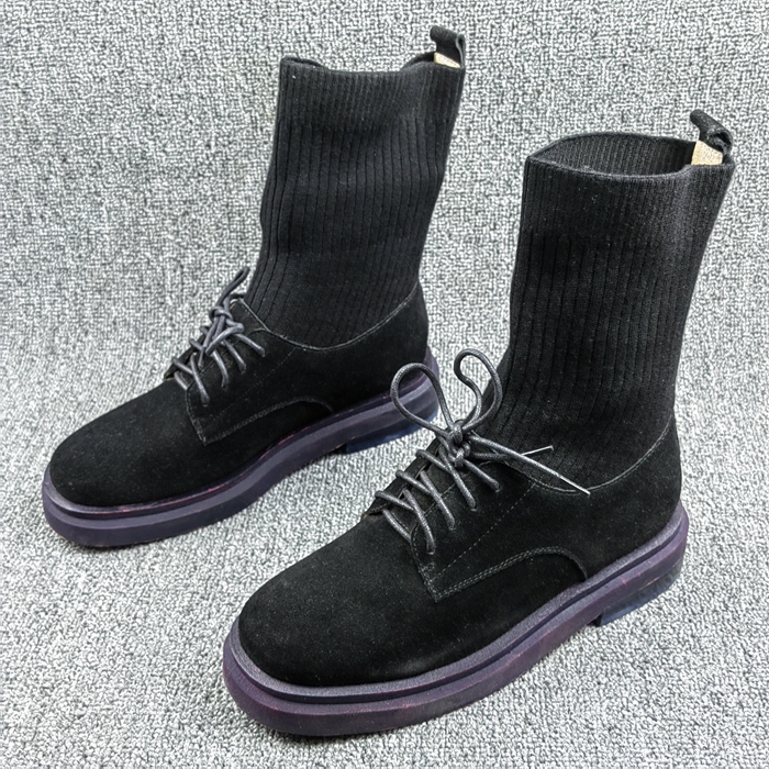 36码撤柜断码清仓处理冬季系带套筒舒适百搭粗跟弹力靴时尚女短靴